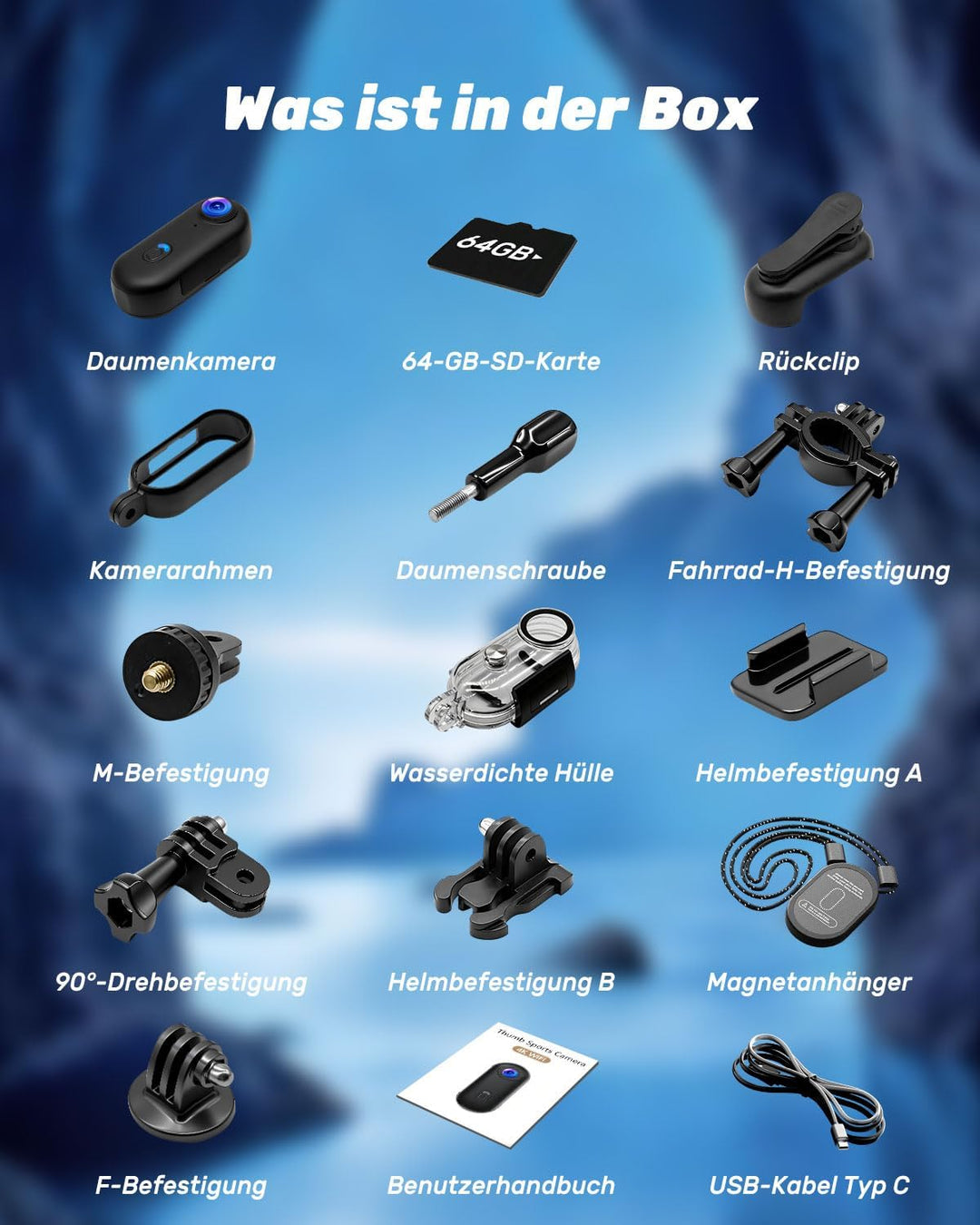 Action Camera 4K mit 64GB SD, BodyCam Körperkamera Mini POV Kamera 4K – ohne Display, 4K – ohne Disp