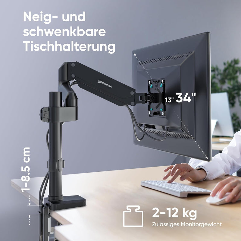 ONKRON VESA Monitor Halterung Tisch/Monitor Arm 1 Monitor schwenkbar für 13-34 Zoll Bildschirme 2-12