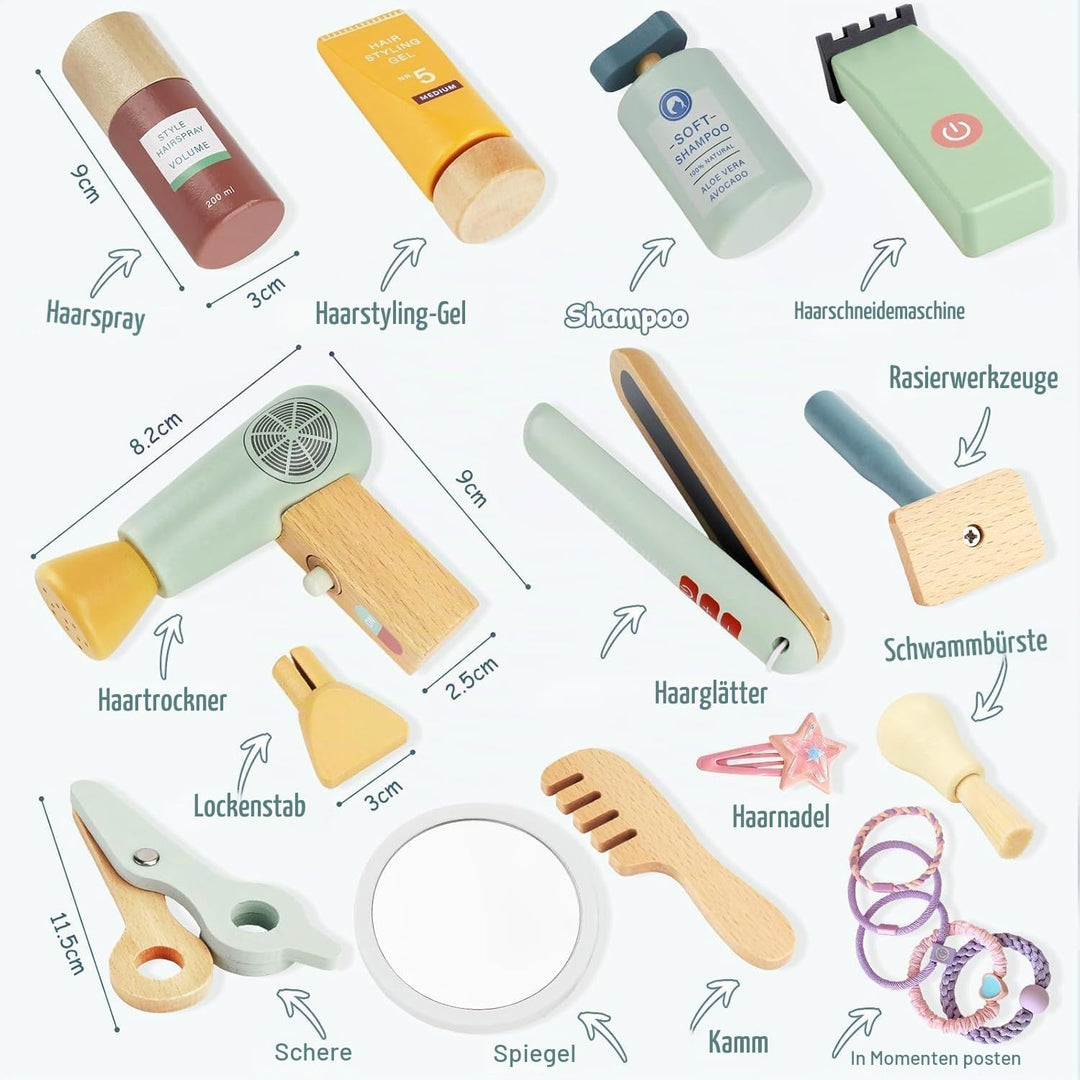 Friseur Set Kinder,Friseur Beauty Salon Spielset mit Haartrockner Lockenstab Kamm und Haarstyling Zu