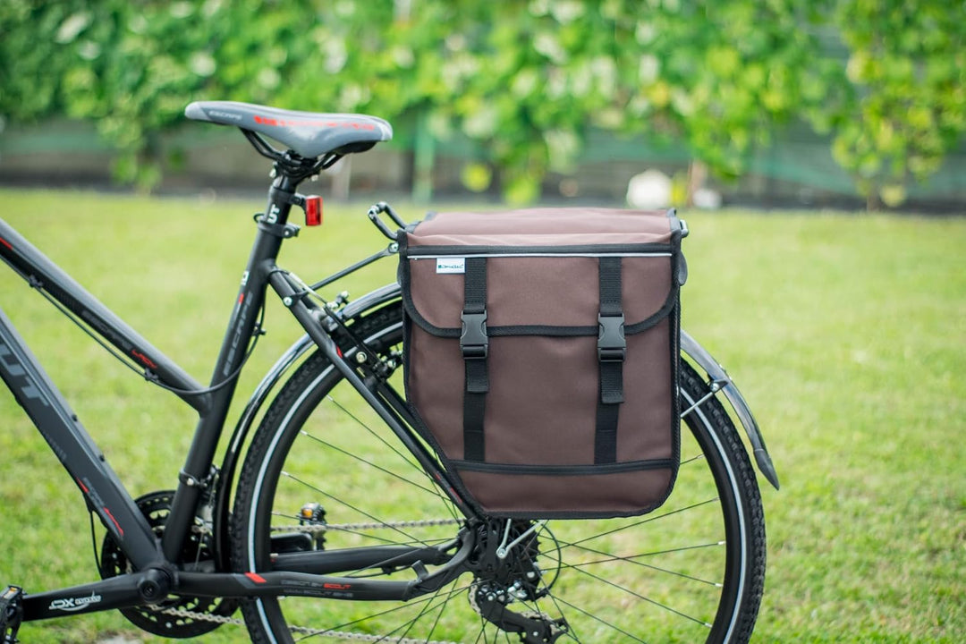 BikyBag Model M – Doppelte Fahrradtaschen für Gepäckträger (Braun), Braun