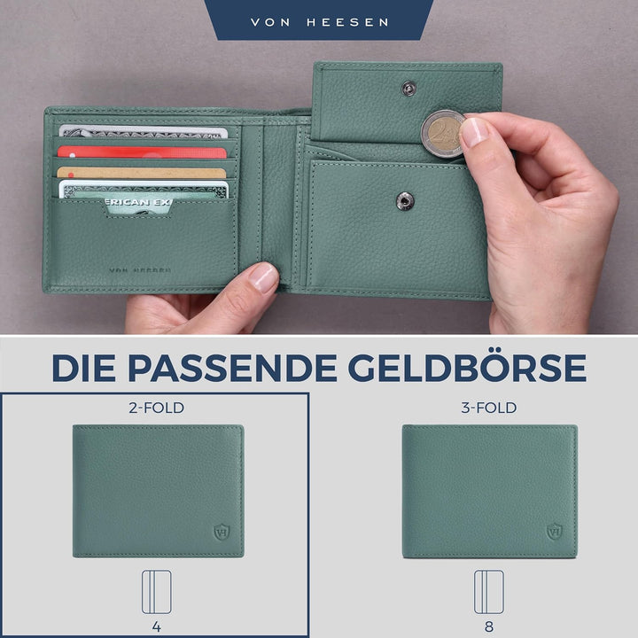 VON HEESEN Leder Geldbörse RFID Schutz I Echtleder Geldbeutel für Damen & Herren I Portemonnaie Brie