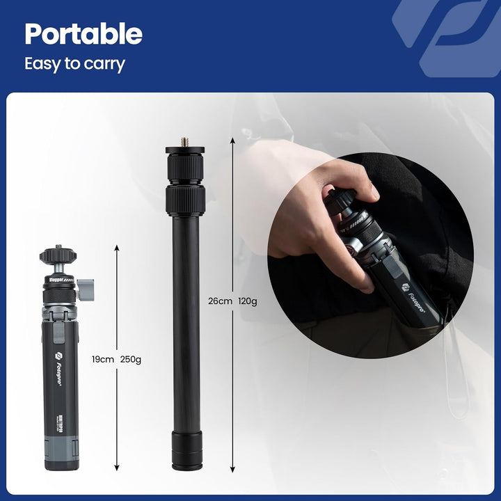 Fotopro Mini Kamera Stativ mit Verlängerungsrohr aus Karbonfaser 90cm 360 Grad Kugelkopf Ausziehbare