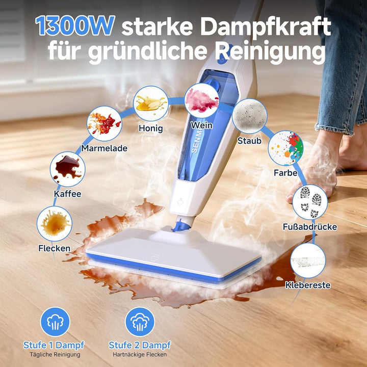 SENMO Dampfreiniger 10-in-1 mit abnehmbarem Handdampfreiniger, 15 s Aufheizzeit, 230°F Heissdampf, a
