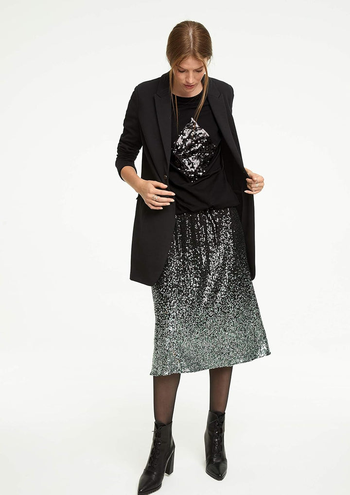 comma Casual Identity Damen Langarmshirt mit Pailletten Black Sequins 44
