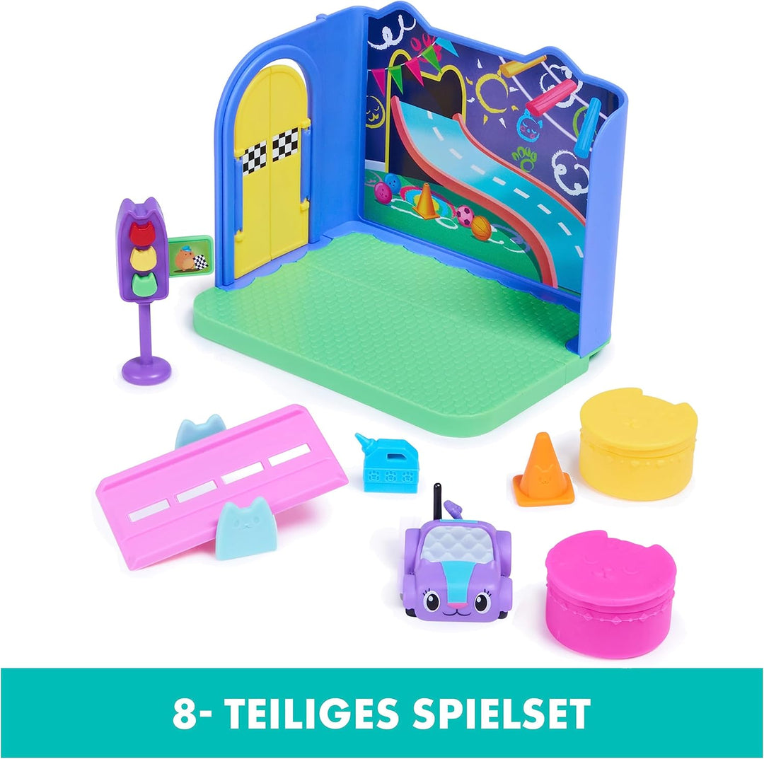 Gabby‘s Dollhouse Deluxe Raum, Purr-ific Play Room, Spielzimmer mit Carlita Spielzeugauto, 2 Möbelst