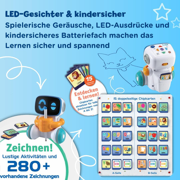 VTech Codi, der clevere Mal-Roboter – Interaktiver Freund, der sich von allein bewegt und mit dem St