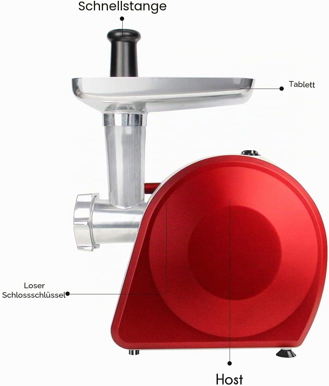 Edihome, Fleischwolf Elektrisch, mit Wurstfüller, Multifunktionell mit 3 Schneidplatten (Rot/Weiss),