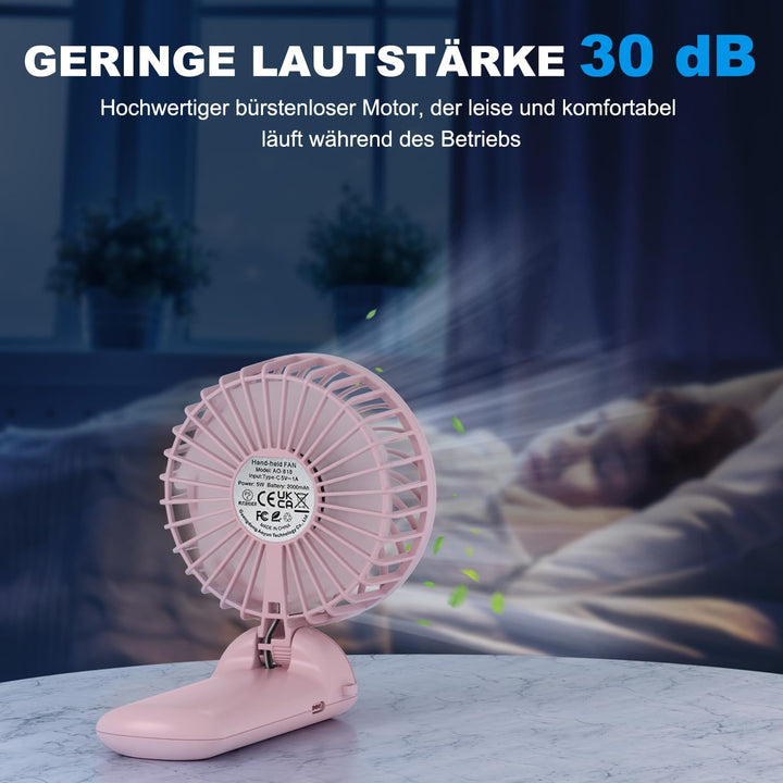 Lepwings Handventilator, 2 Stück Mini Ventilator USB Wiederaufladbar, 5,5-16 Std. Laufzeit, 4 Windge