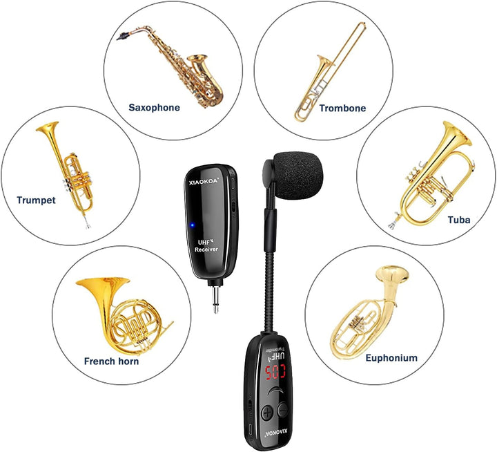 Kabelloses Mikrofon für Saxophon,UHF Drahtloses Mikrofon für Musikinstrumente,Wireless Empfänger und