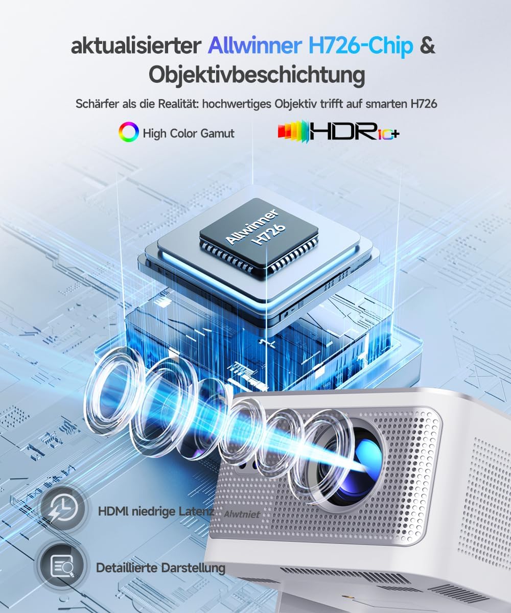 Alwtniet Mini Beamer Projektor 4K 8K Unterstützt, Full HD 1080P Smart Projector mit Android 14, WiFi