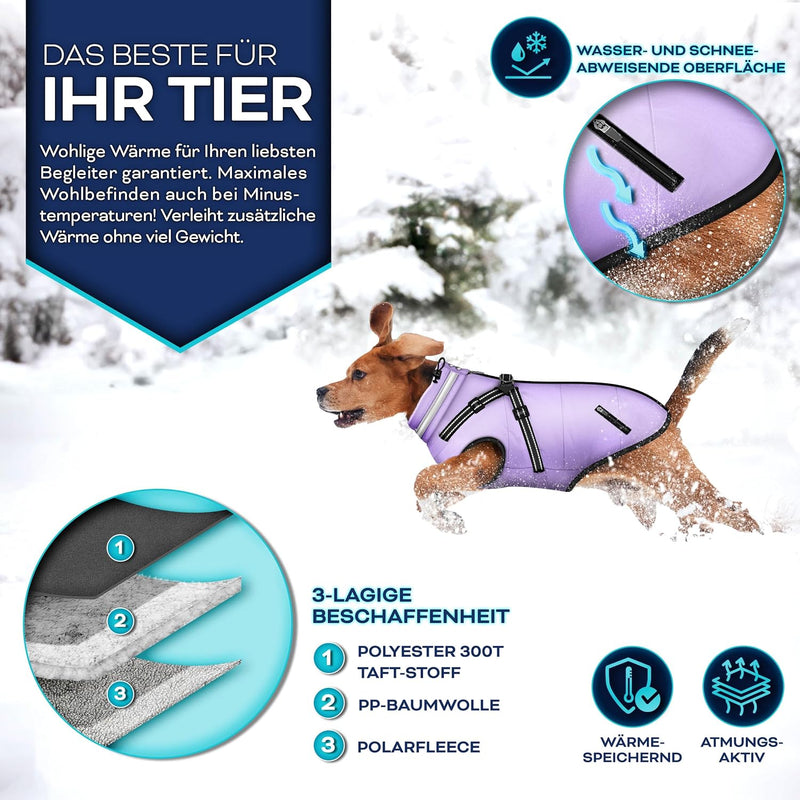 TRESKO® Hundejacke Winter mit Reflektoren inkl. 15 Stück Kotbeutel + Spender | Hunderegenmantel wass