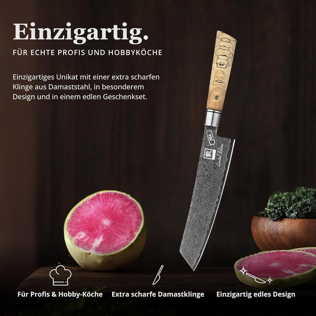 zayiko Limited Edition Damastmesser Kiritsuke Black Meteor, 20 cm Klinge gefertigt aus 67 Lagen Dama