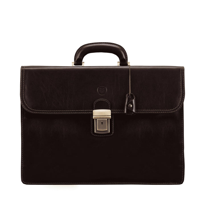 Maxwell Scott Klassischer Herren Leder Aktenkoffer Paolo3 in Dunkelbraun, Dunkelbraun