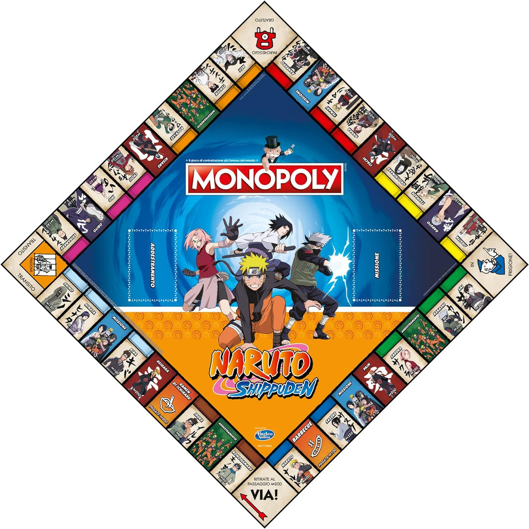 Winning Moves - Naruto, Monopoly, Brettspiel, italienische Ausgabe, Brettspiel für Familien ab 8 Jah