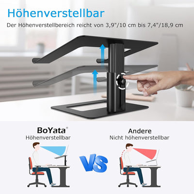 BoYata Laptopständer, Höhenverstellbarer Laptop-Riser, Belüfteter Aluminium-Notebookhalter für Schre