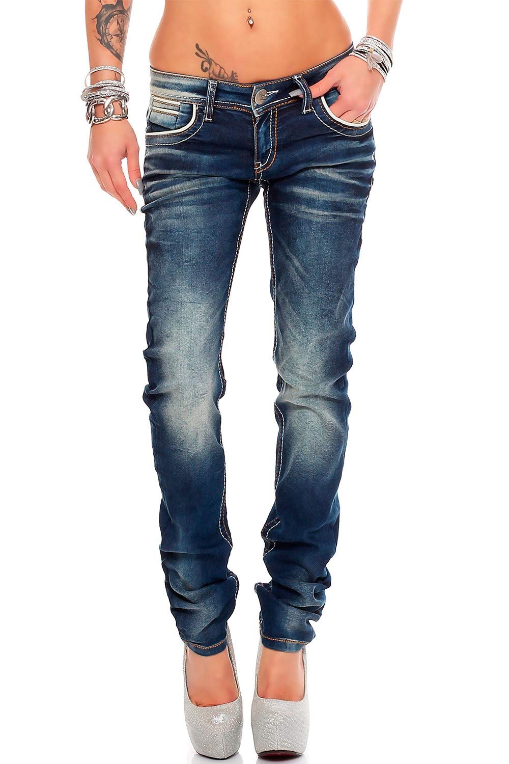 Cipo &amp; Baxx Damen Jeans mit Verzierungen – Stilvolle Stretch-Denim, Slim-Fit &amp; Regular-Fit, Modische