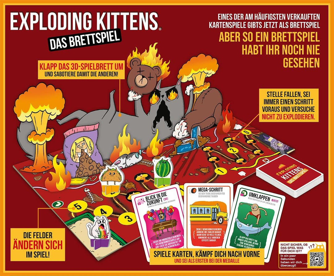 Exploding Kittens, Exploding Kittens: Das Brettspiel, Partyspiel, 2-6 Spieler, ab 7+ Jahren, 20 Minu
