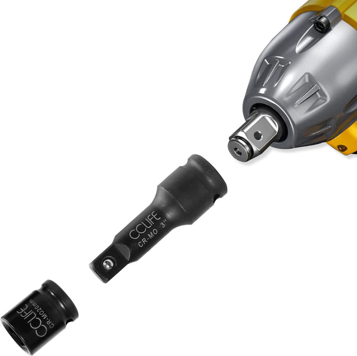 CCLIFE 16tlg 1/2' Schlagschrauber Nüsse Set, 10-24mm Cr-Mo Sechskant Kraft Nuss Steckschlüssel Schla