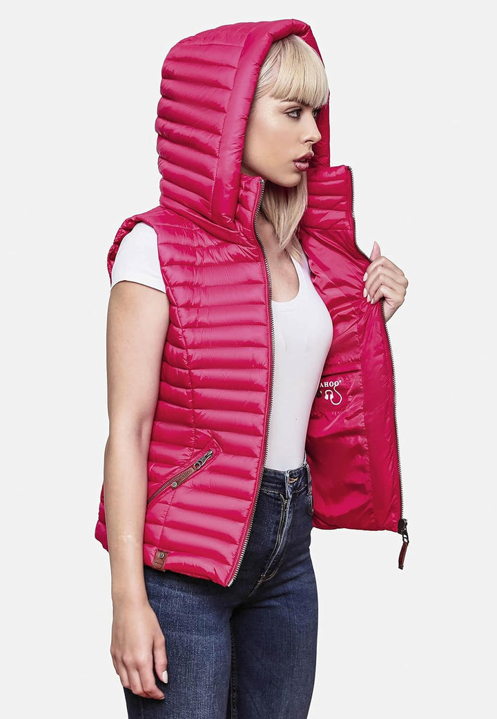 Navahoo Damen Übergangsjacke leichte Steppweste mit Abnehmbarer Kapuze Shadaa XS-3XL XS Fuchsia, XS