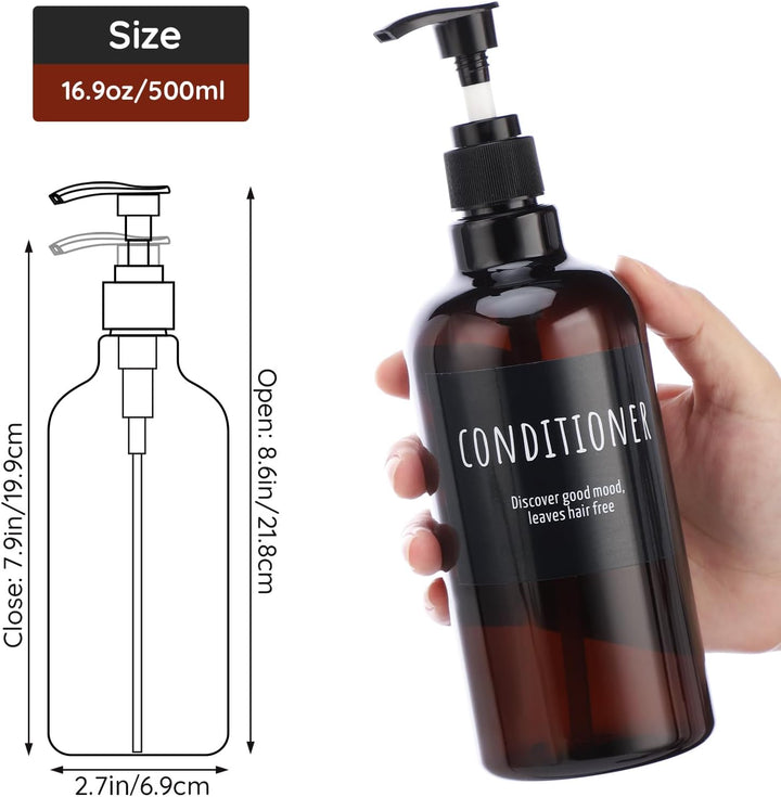 Segbeauty 500ml Shampooflasche Nachfüllbar, 3pcs 16.9oz Shampoospender mit Etikett, Leere Pumpflasch