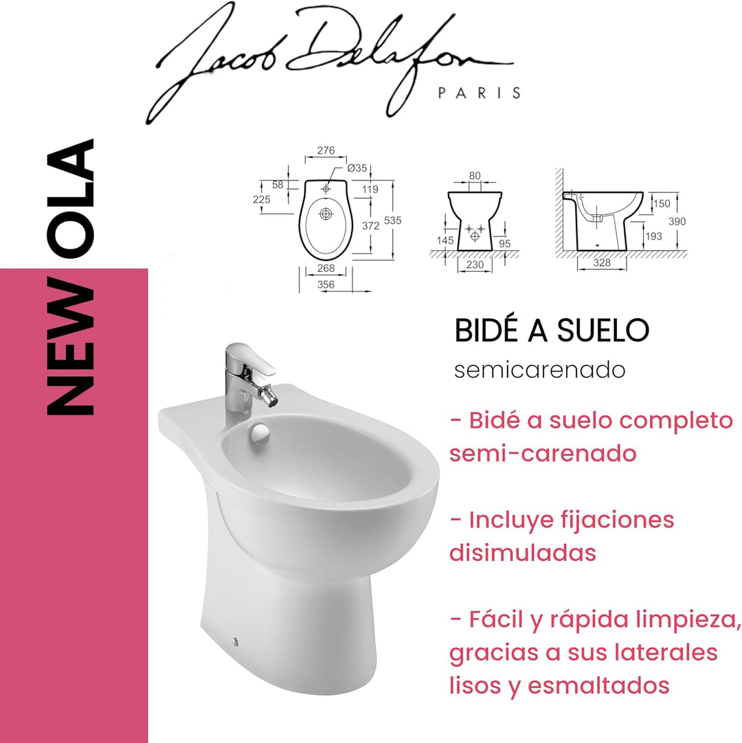 JACOB DELAFON New OLA EBB0001-00 Bidet aus Keramik, mit verdeckten Befestigungen, einfache Reinigung