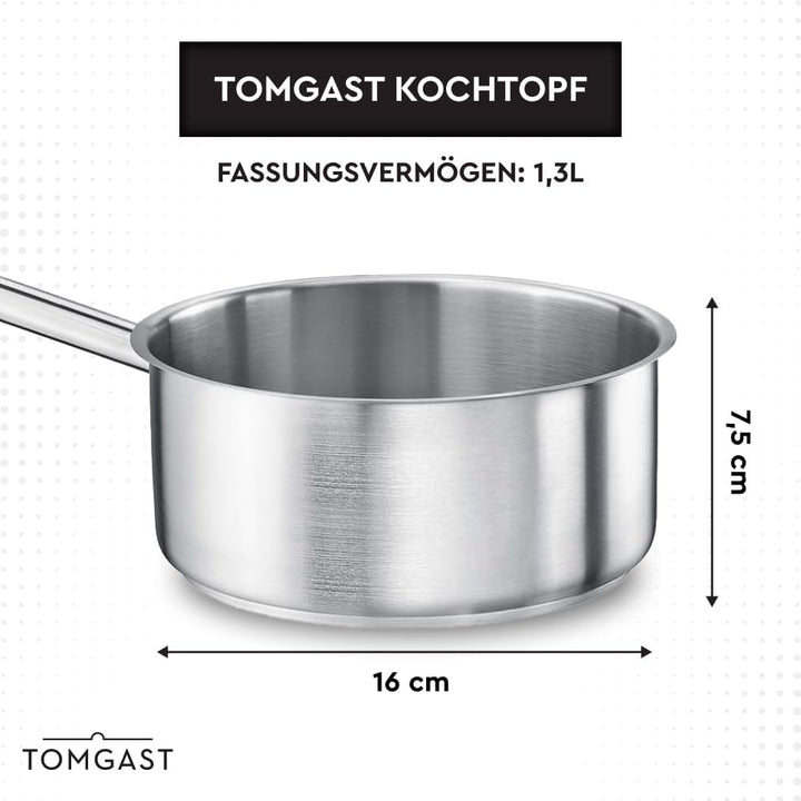 Stieltopf Durchmesser: 16 cm Höhe: 7,5 cm Fassungsvermögen: 1,3 l | Edelstahl 18/10 | Wandstärke 1 m