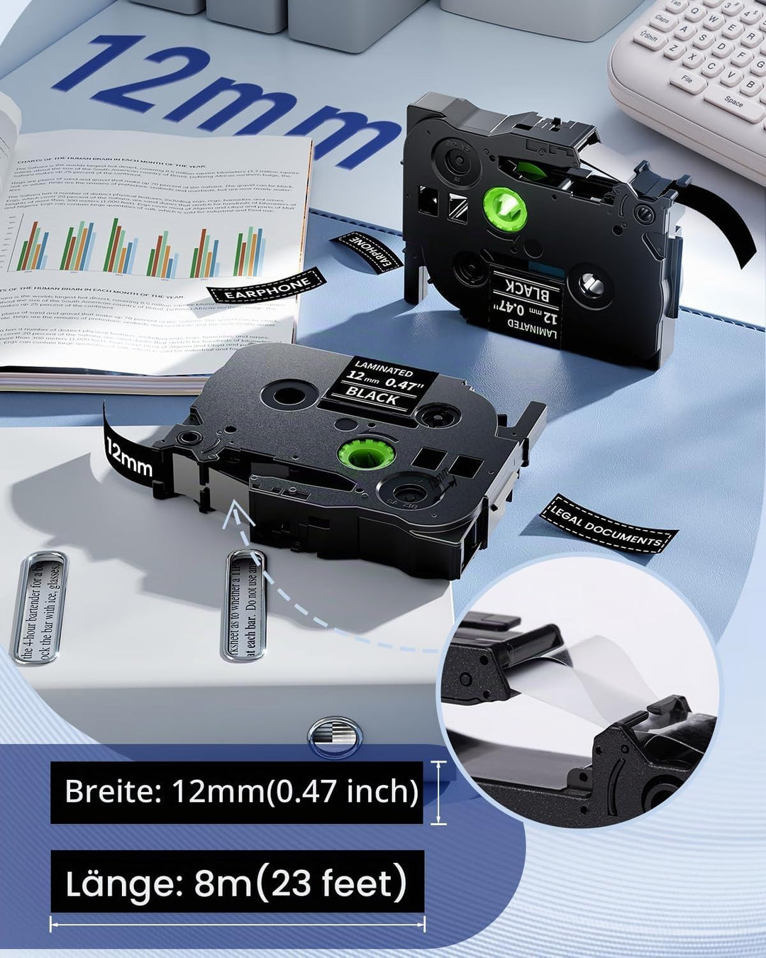 Anycolor TZe-335 12mm Schwarz Schriftband kompatibel für Brother P Touch Bänder TZ TZe335 Tape Casse