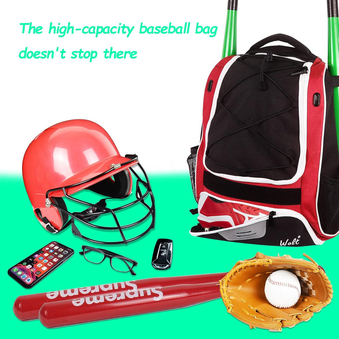 WOLT Baseball-Tasche für Jugendliche: Schläger-Rucksack für Baseball, T-Ball &amp; Softball-Ausrüstung &amp;
