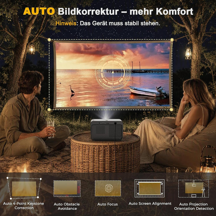 Beamer-4K kompatibel mit Netflix &amp; Dolby Audio, 1080P, Autofokus, HDMI CEC | WiFi 6 &amp; Bluetooth 5.4,