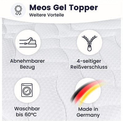 Meos® Gel-Schaum Topper 160x200cm für Matratzen & Boxspringbett - Made in Germany - hohes RG50 - Bez