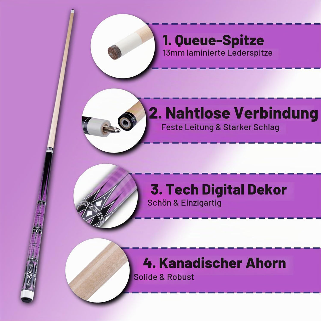 58" Pool Billard Queue with 13mm Tip,19 20 oz Billiard Cue,Schwarz oder Weiss，1/2 Maple Queue Sticks
