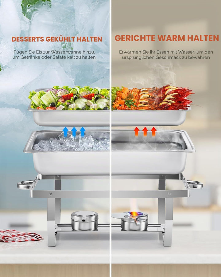 Wilprep Chafing Dish Speisewärmer 9L 6pcs Edelstahl Warmhaltebehälter Wärmebehälter Edelstahl Buffet