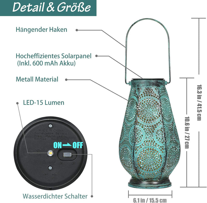 JOYCREATOR LED Solarlaterne für Aussen Gross, Metall Solarlampen für Aussen Hängend, Solar Laterne m