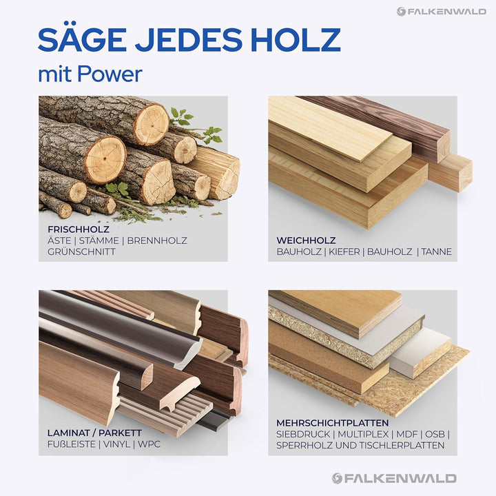 FALKENWALD® Stichsägeblätter Holz Set 10tlg - 6x T308BF + 4x T308BFP - T-Schaft HCS - Für Hartholz,