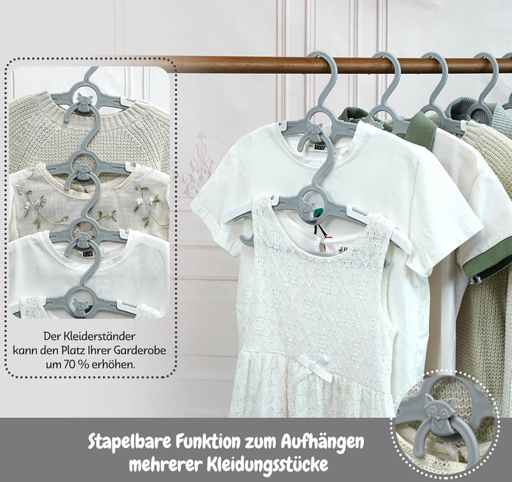 Mitwachsende Kleiderbügel Kinder, 24 Stück Ausziehbare Babykleiderbügel Platzsparend mit Stapelbaren