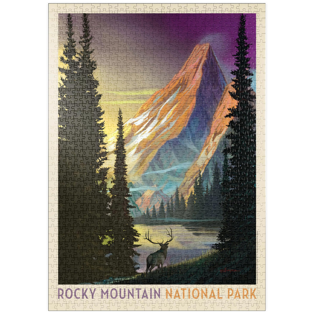 Rocky Mountain National Park: Pyramid Peak, Vintage Poster - Premium 1000 Teile Puzzle - MyPuzzle So