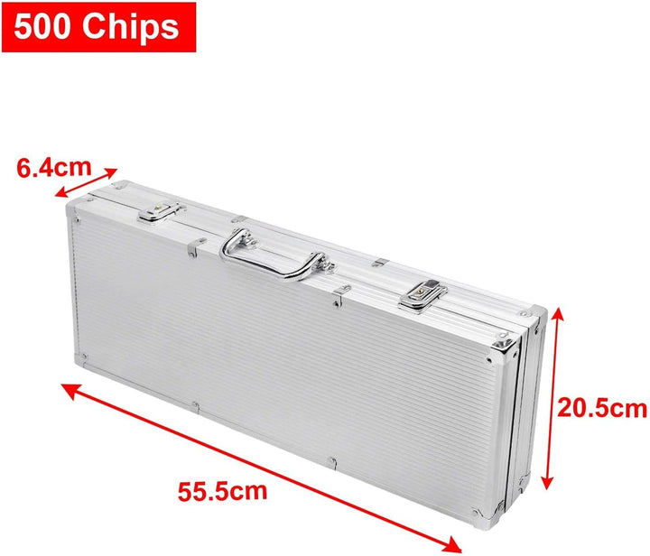 LARS360 Pokerkoffer mit 500 Laser Pokerchips, 11,5g Abschliessbar Pokerkarten Zubehör Deluxe Pokerse