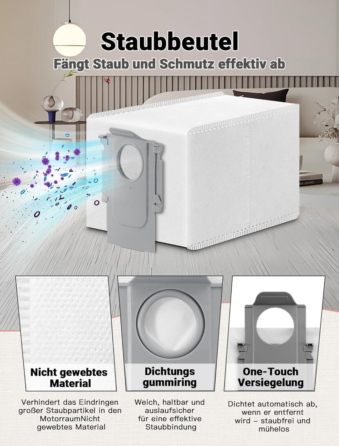 24 Stück Zubehörset für Roborock Saros 10R Saugroboter, 1 Reinigungsmittel 1 Hauptbürste 4 Staubbeut
