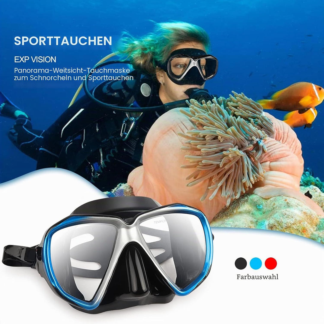 Taucherbrille für Erwachsene mit Anti-Nebel Schnorchelmaske, Schwimmmaske gehärtetem Glas und Nasena