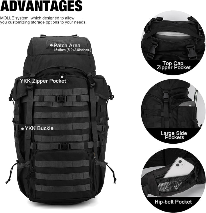 Mardingtop 70L Militär Rucksack Trekkingrucksack mit Regenschutz Wanderrucksack im Freien Grosse Kap