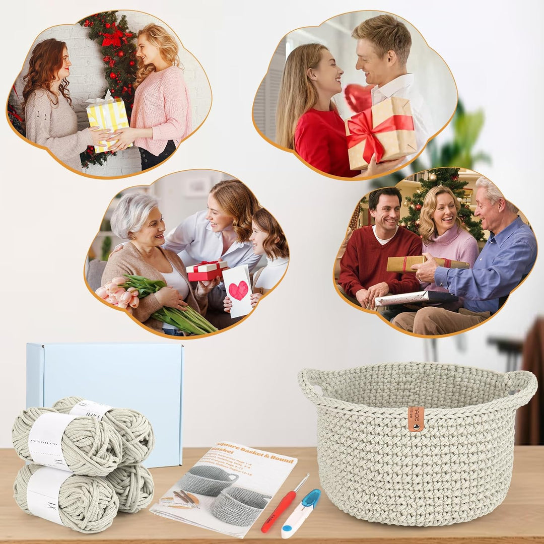 Coopay Häkelset für Anfänger, Rund Körbe Häkel Set mit Häkelanleitung, DIY Häkelset für Körbe Häkeln