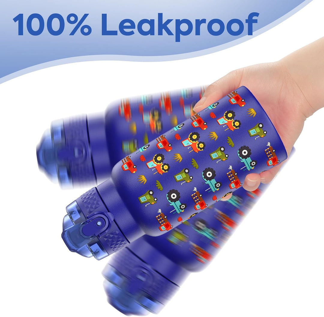 OLDLEY 500 ml isolierte Kinder-Wasserflasche aus Edelstahl mit Strohhalm, doppelwandig, Metall, Vaku