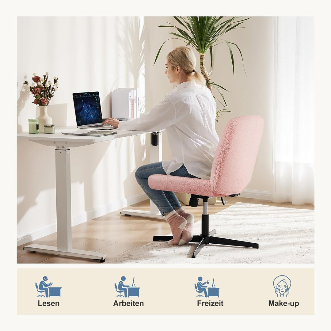 DUMOS Bürostuhl Ohne Armlehne, Teddysamt und Bequemes Netzgewebe Criss Cross Chair, mit Verbreiterte