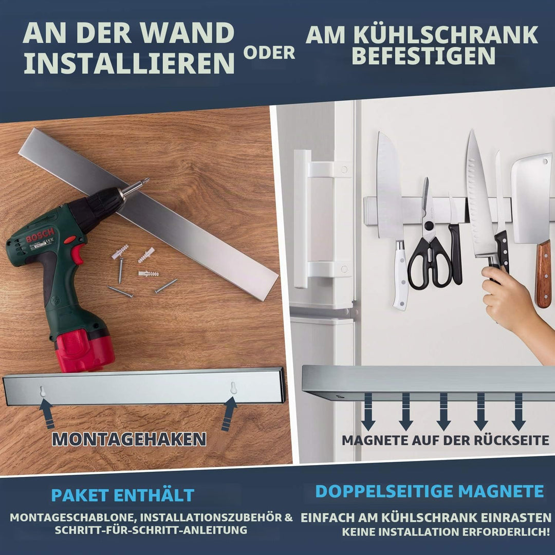 Premium 43cm Magnetleiste Messer für Kühlschrank die Nicht Verrutscht - Extra Starker Doppelseitiger