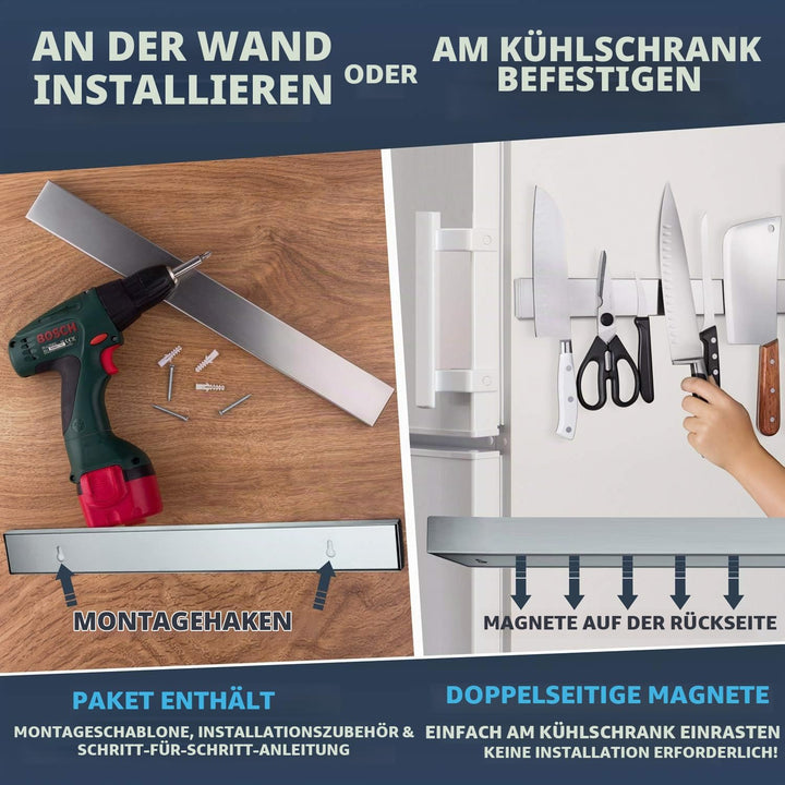 Premium 43cm Magnetleiste Messer für Kühlschrank die Nicht Verrutscht - Extra Starker Doppelseitiger
