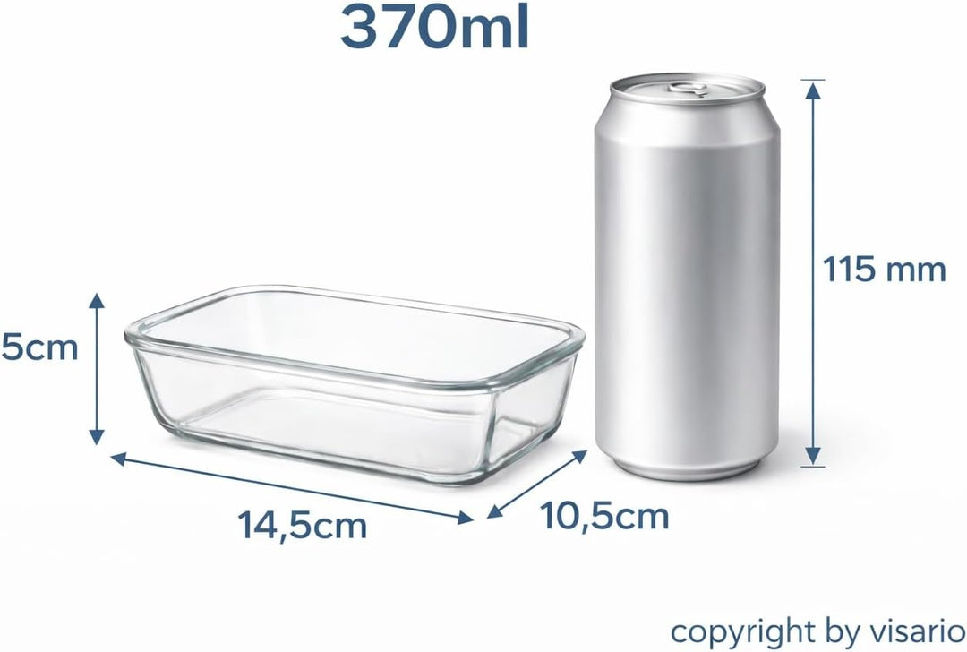 Visario 5 x kleine Glas-Frischhaltedosen 370 ml pro Glasbox | 5er Set Klick-Dosen mit Deckel | Silik