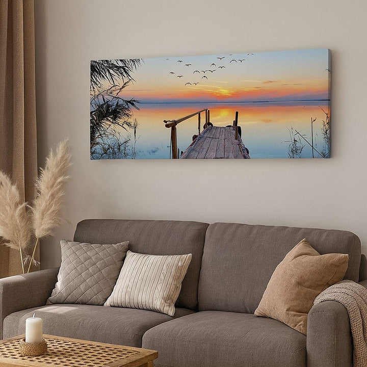 Wandbilder Dekoration Wohnzimmer Brücke See Panorama Bilder auf Leinwand 120x50cm Leinwandbild mit R