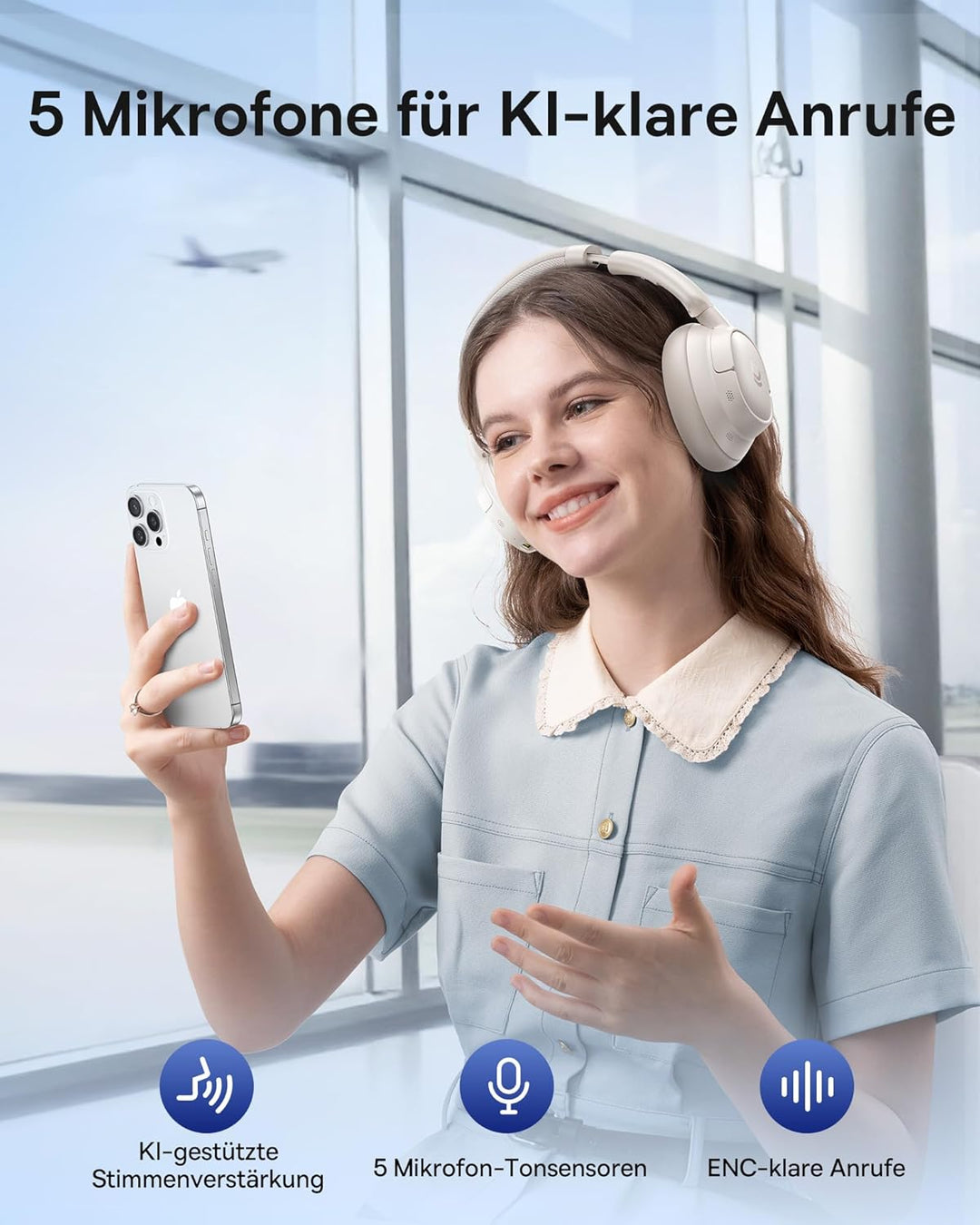 Baseus EH10 NC Bluetooth Kopfhörer mit -45dB Hybrid Active Geräuschisolierung, Over-Ear Kopfhörer mi