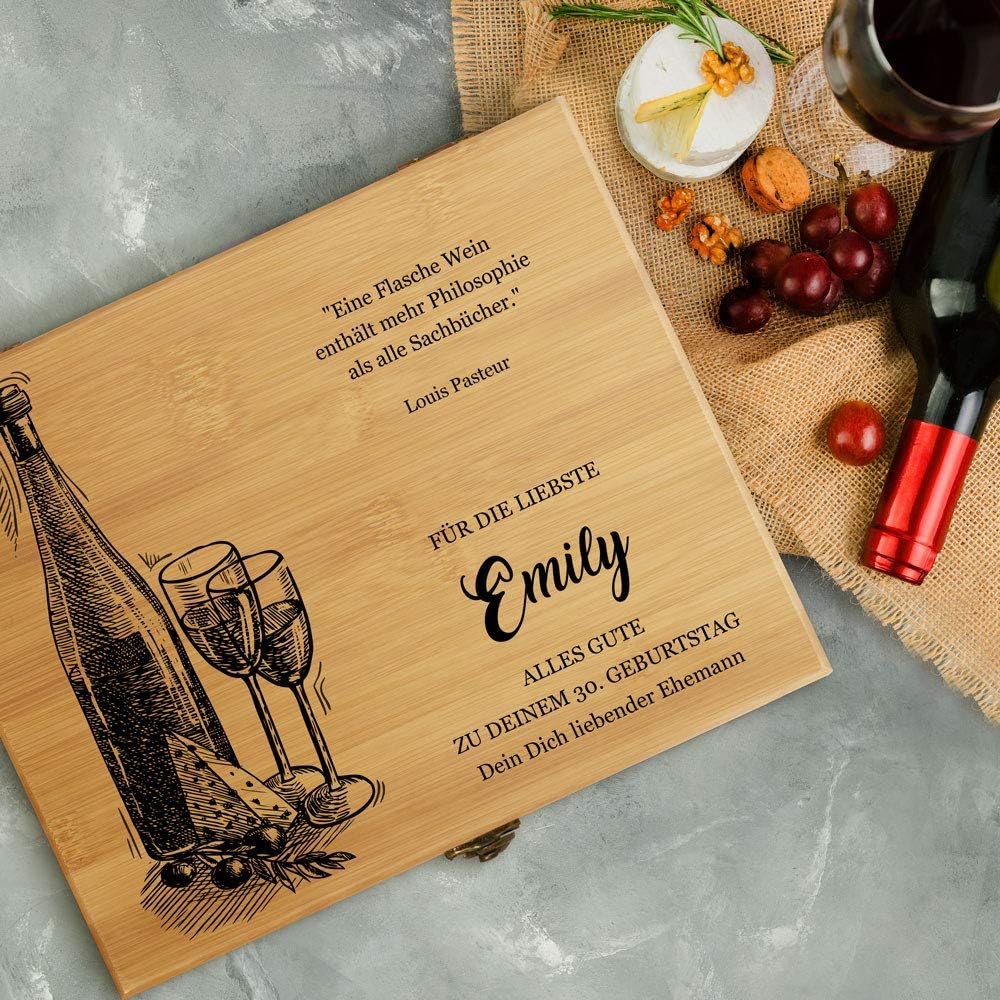 Maverton Weinöffner-Set personalisiert Weinset Sommelier Set - Geschenkbox Holzbox + 8er Weinzubehör
