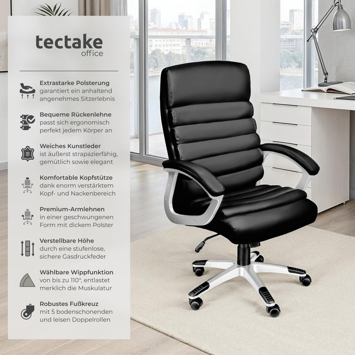 tectake® Design Bürostuhl, Schreibtischstuhl, stufenlos höhenverstellbarer Chefsessel, Arbeitsstuhl